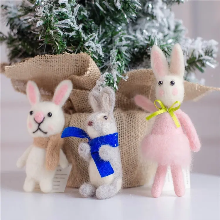 중국 도매 크리스마스 장식품 양모 동물 부활절 장식 부활절 토끼