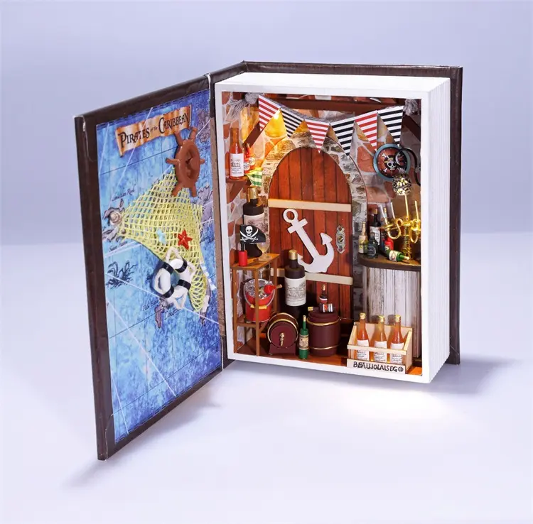 Hongda Offre Spéciale maison de poupée boîte livre forme en bois miniature modèle maisons