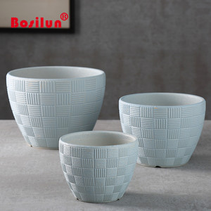 Rond en relief en grès émaillé d'ornement en plein air pot de fleurs en céramique - Product Image 4