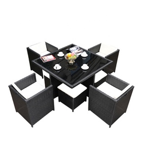 Giải trí lưu trữ màu đen 9 mảnh vườn <span class=keywords><strong>wicker</strong></span> ăn uống đặt đồ nội thất ngoài trời Patio mây nhôm bảng và 4 chỗ ngồi ghế - Product Image 6