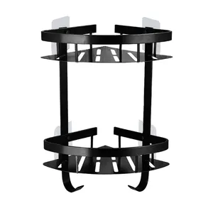 Perekat Sudut Kamar Mandi Rak Penyimpanan Wall Mounted Shower Caddy Warna Hitam