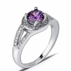 1 Pcs Moq Wholesale on Stock Amethyst Stone Ring 925 Silver with Purple Custom Engagement Ring Diamond Mascot Customized Size