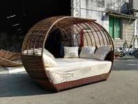 Tumbona de Ratán Sintético, Silla de Playa, Muebles Sexuales, Sofá Cama con Dosel