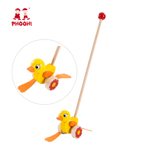 Children Educational Learning Walker Animal Duck <strong>Wooden</strong> Kids Hand <strong>Push</strong> <strong>Toy</strong> for 12m+ - Product Image 1