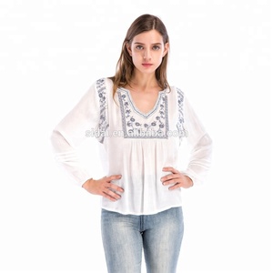 Blusas y Tops de <span class=keywords><strong>Verano</strong></span> para Mujer, Diseño de Oficina, Algodón Blanco, Manga Abullonada Bordada - Product Image 3
