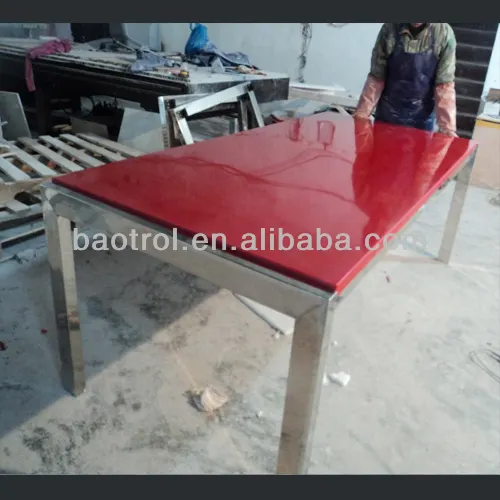 Rojo mármol cultivado mesa/con acero inoxidable superficie sólida mesa tipo