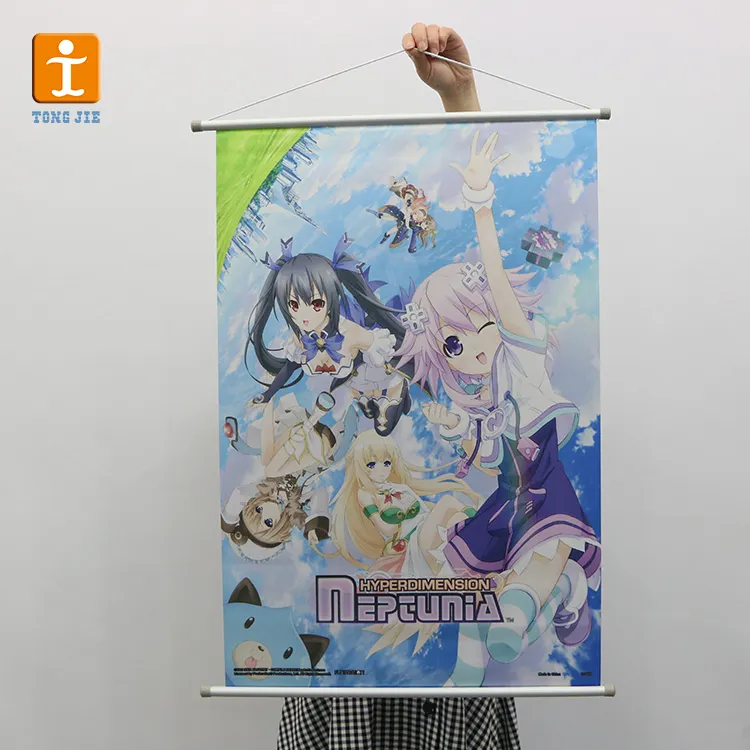 Kain Satin Dalam Ruangan Poliester Anime Spanduk Gantung, Kualitas Tinggi Penuh Warna Cetak Kartun Aluminium Plastik Gantung Poster