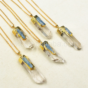 WT-N766 Newest Fashion Natural <strong>Clear</strong> Crystal <strong>Quartz</strong> Point With Blue Kyanite Charm Pendant <strong>Necklace</strong> - Product Image 2