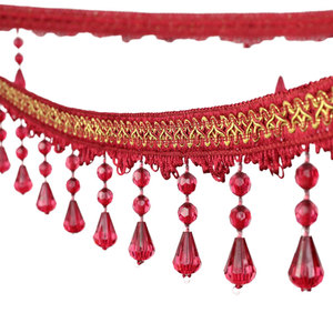 HAND-ทอผ้าม่านคริสตัลคริสตัลลูกปัดลูกไม้ผ้าผ้าม่าน Tassel Fringe Trim