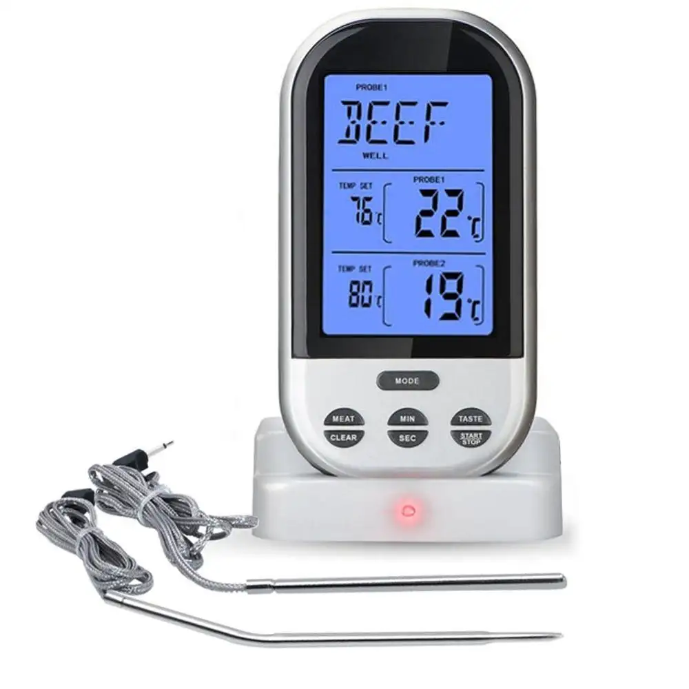 Digital Wireless Grill ofen BBQ Fleisch thermometer mit 2 Kanal 2 wasserdichten Sonden