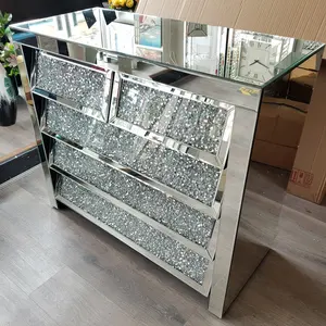 Modern bedroom furniture cabinet crushed diamond 5 drawers mirrored chest