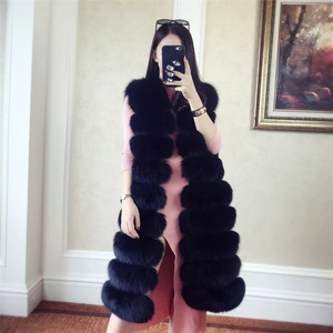 2021 Custom Fur Vest <strong>Long</strong> Warm Faux Fox Fur <strong>Gilet</strong> <strong>Women</strong> Gray Fur Waistcoat Sleeveless Coat - Product Image 1
