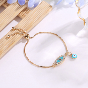 Pulseira feminina elegante, bracelete elegante da moda com boa sorte, pingente de olho azul, peru, pulseira ajustável (kb8198)