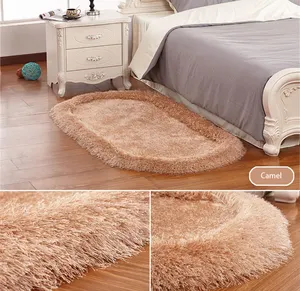 Polyester camel elliptical long pile shaggy carpet for living room