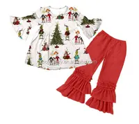 Großhandel Baby Mädchen Rüschen Hosen Kleidung Sets Boutique Kinder Herbst Baumwolle Weihnachten Tag Outfits