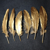 Plumes d'oie peintes or, pièces, DIY, vente en gros, métallique, paillettes, or