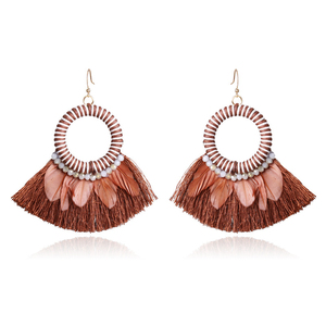 Gioielli di moda Di Lusso Della Boemia Della Perla Nappa Fatti <span class=keywords><strong>A</strong></span> Mano <span class=keywords><strong>Piuma</strong></span> Grande Cerchio <span class=keywords><strong>Orecchini</strong></span> di Goccia - Product Image 1