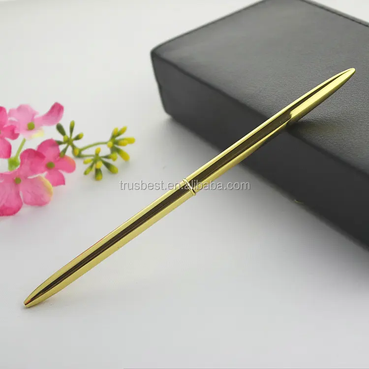 slim and thin metal ball pen , simple gold color pen