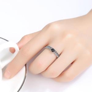 CZCITY โซ่คิวบาสไตล์วินเทจ925เงินไทยเครื่องประดับเปิดข้อมือสีดำ CZ แหวนสำหรับผู้หญิง - Product Image 3