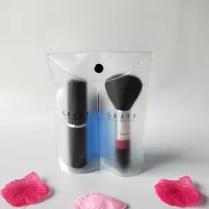 Экологичный прозрачный пластиковый пакет для кистей, пластиковый пакет для кистей для макияжа с кнопкой-защелкой, матовый пакет для кистей для макияжа, фирменная торговая марка