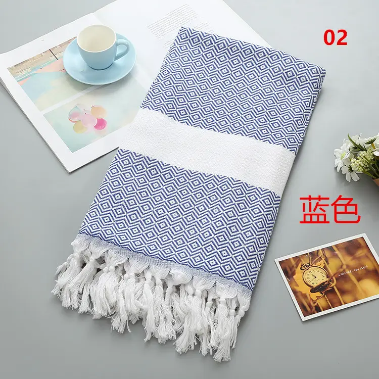 Tùy Chỉnh Bán Buôn Thổ Nhĩ Kỳ Bông Kim Cương Dệt Pestemal Linen Bãi Biển Tắm Khăn Với Tua