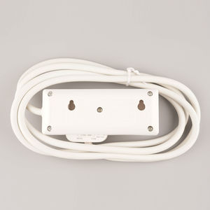 WK <b>2</b>-<b>Way</b> <b>Extension</b> <b>Lead</b> White Cord 13A UK Plug Socket Wall Mount Slots with <b>2</b> Meters 1.25mm Cable - Product Image 2