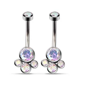 ASTM F136 Titanium Internally Threaded AB Zircon Cluster Belly Button Ring Piercing