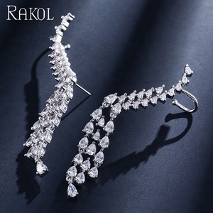 RAKOL EP2090 vintage wedding bridal rose <strong>gold</strong> crystal zircon long <strong>dangle</strong> CZ <strong>earrings</strong> - Product Image 5
