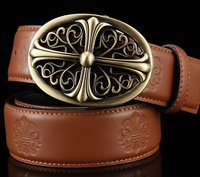 Ceinture en cuir véritable avec boucle de plaque de nom, 10mm, 3.8cm de largeur, en alliage de zinc, logo croisé 3D en forme ovale, occidentale, de qualité supérieure,