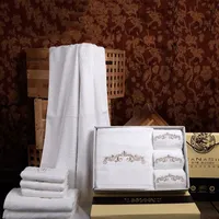 Toalla de baño de viaje, juego de regalo con bordado, algodón orgánico 100%, color blanco, alta calidad