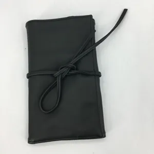 Siyah Deri Kozmetik makyaj fırçası es Rulo Çanta Çantası, Katlanır makyaj fırçası çantası Kılıfı