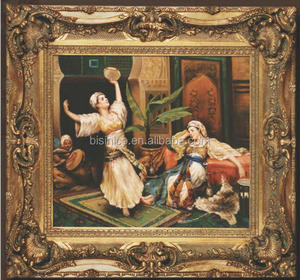 Dipinto a Olio Incorniciato Fatto a Mano in Stile Antico, Forma Ovale, Dorato e Marrone, Decorazione da Parete - Product Image 5