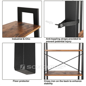 Celldeal-étagère à livres en bois et fer, meubles industriels, présentoir Vintage, échelle en bois, à 4 niveaux - Product Image 6