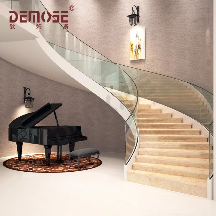 fancy marble staircase/curved stair with glass railings cost