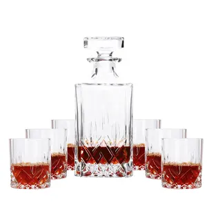 Groothandel 750Ml Gegraveerde Diamond 7 Stuks Whiskey Decanter En Glas Set Geschenkdoos