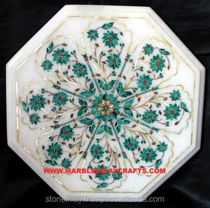 White Octagonal <b>Marble</b> Inlay Dining Table <b>Top</b> - Product Image 1