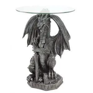 Beauty Rich polyresin coffee table guarding dragon stone look figural home accent table for home decoration and decoration