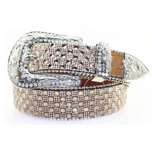 Men and womens classic cowgirl belt 1-1/2" wide low price wholesale fashion bling bling crystal mesh belt for jeans