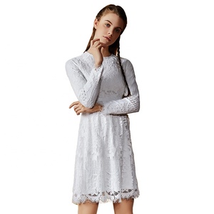 Midi Bianco Da Sposa Sesta Modo di Cerimonia Nuziale di Promenade Del Merletto Vestito Casuale - Product Image 1