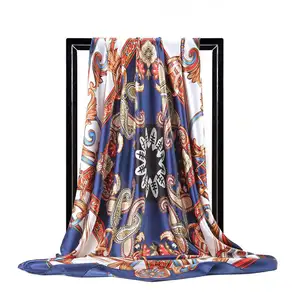 Large Hijab Scarves Women Fashion Print Silk Scarf Female 90cmx90cm Luxury Brand Square Shawls Satin Head Scarfs For Ladies