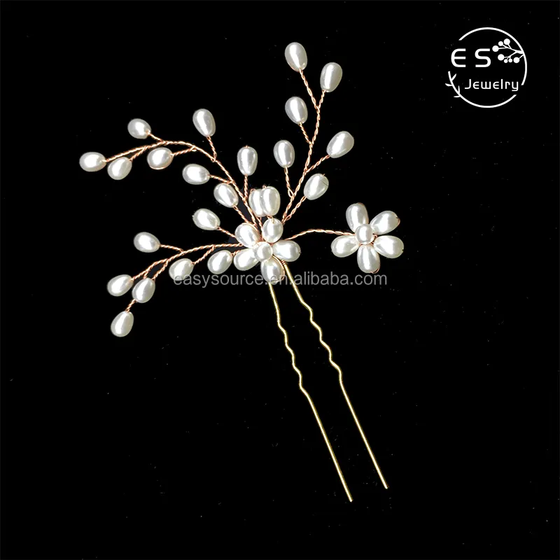 handmade pearl hair pin bridal rose gold headpiece princess hair jewelry