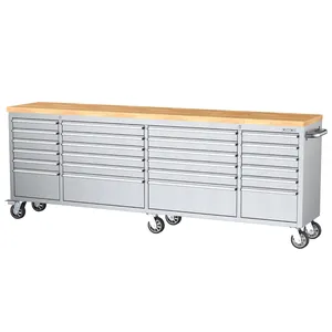 Kinbox 96inch 24-Drawers,6 Casters Stable Stainless Steel Garage Tool Cabinet US General Tool Box Parts