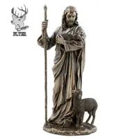 Figura religiosa occidental, estatua de tamaño real, escultura de bronce, Jesús, el Buen Pastor