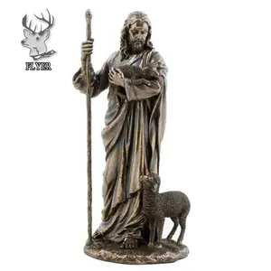 Western Religious Figure Statue Life Size Bronze Jesus The Good Shepherd Statue Sculpture