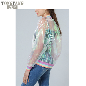 TONGYANG – <span class=keywords><strong>veste</strong></span> d'été pour femmes, Laser arc-en-ciel symphonie <span class=keywords><strong>hologramme</strong></span> femmes manteau irisé Transparent Bomber imperméable au soleil - Product Image 5