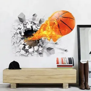 Novo adesivo de basquete voador para casa, adesivo de parede infantil com efeito 3D removível em PVC, decoração de casa personalizada fosca