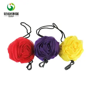 key ring rose foldable shopping reusable grocery nylon folding bag into pouch