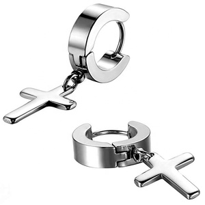 Vero U gioielli 3 paia ciondola Huggie incernierato cerchio 18K placcato oro orecchino per ragazzi croce orecchino in acciaio inossidabile - Product Image 5