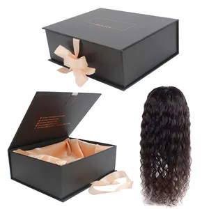 Muestra gratis, venta al por mayor, paquetes negros, embalaje de peluca, caja de extensión de cabello personalizada