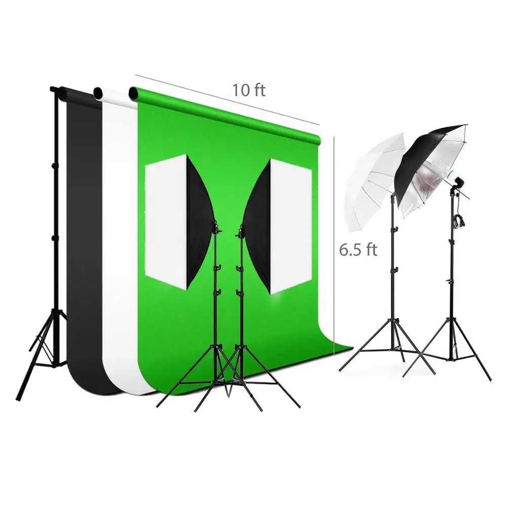 Lightdow Foto Achtergrond Ondersteuning Apparatuur Softbox + Achtergrond + Light Stand + Paraplu + Reflector Green Screen Kit